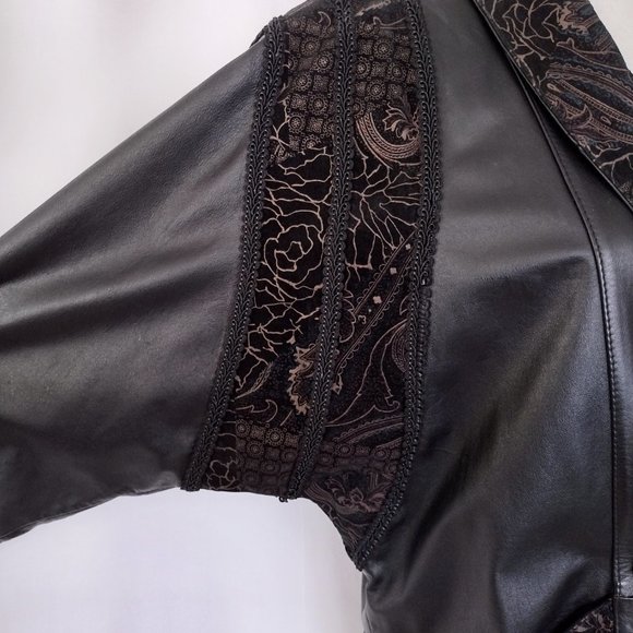 Vintage 1980s Black Leather & Suede Oversized Double Breasted Coat M /L - Picture 7 of 14